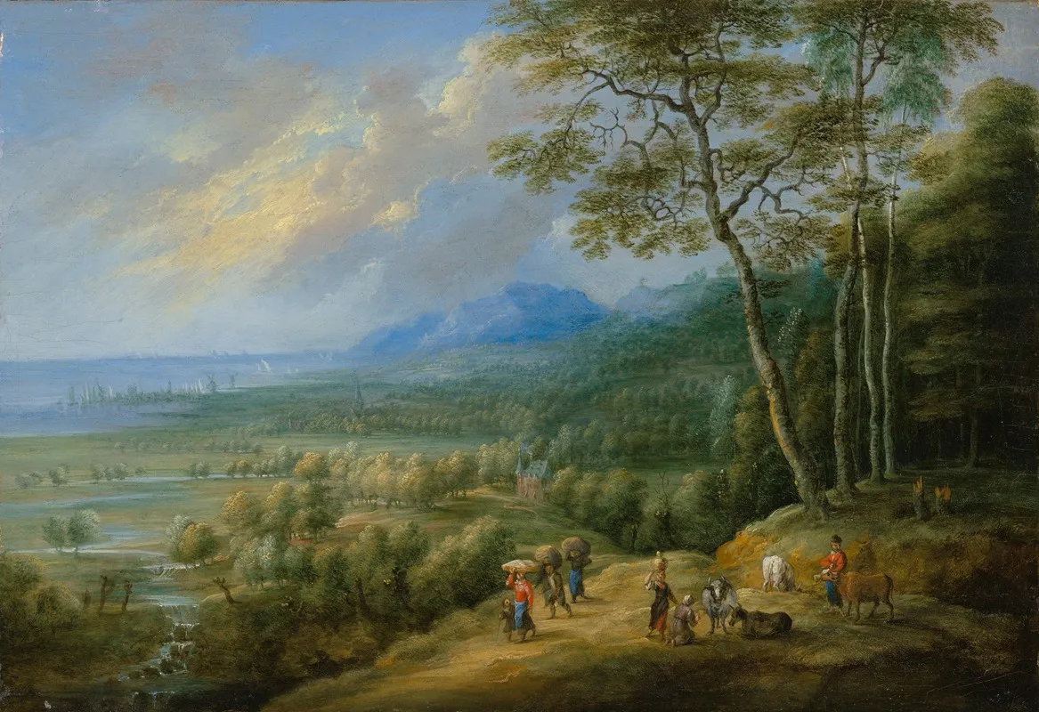 An Extensive Coastal Landscape by Lucas van Uden - Canvas Print