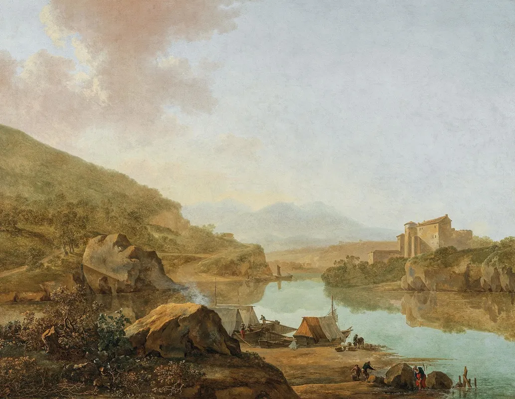 An Extensive Italianate River Landscape by Adam Pynacker - Canvas Print