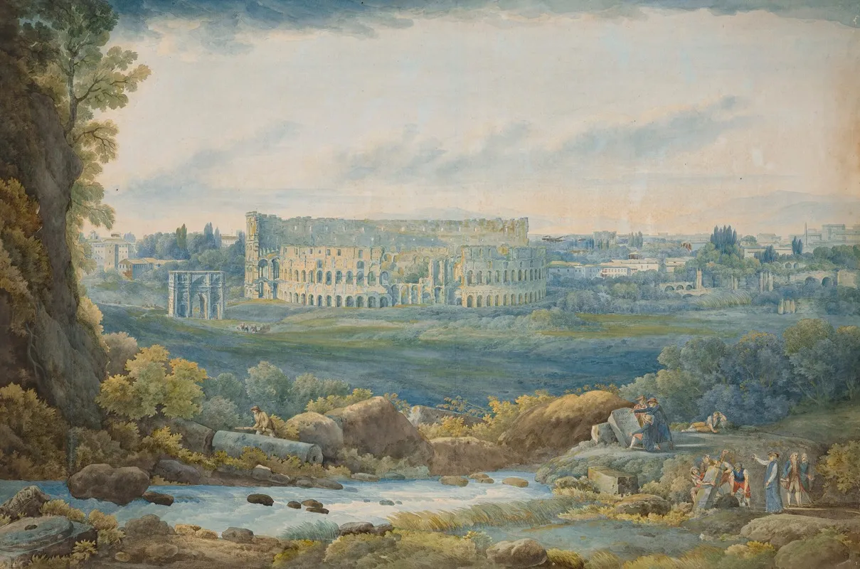 An Extensive View Of The Colosseum And The Arch Of Constantine With Figures In The Foreground