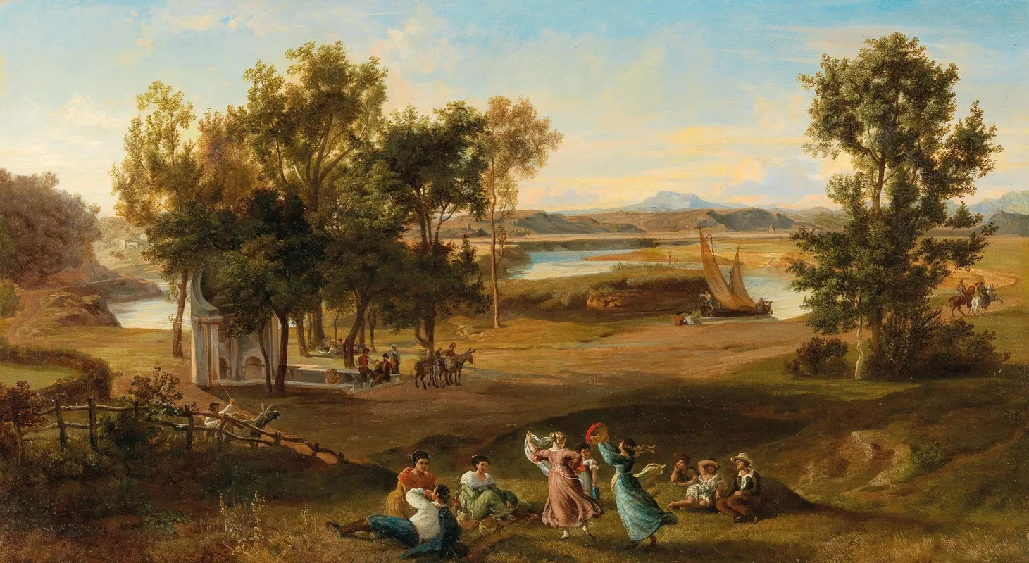 An Idyllic Southern Landscape by Joseph Hoffmann - Canvas Print