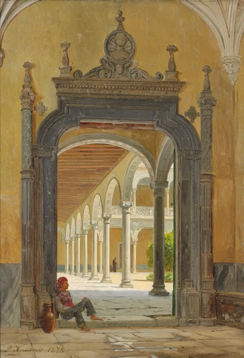 An Italian Cloister by John Peter Kornbeck - Canvas Print
