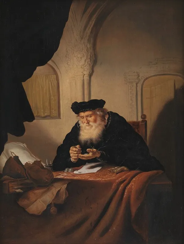 An Old Man Counting His Money