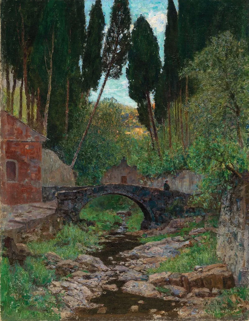 An Old Stone Bridge by Alfred Zoff - Canvas Print