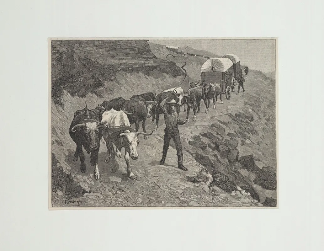 An Ox Train In The Mountains