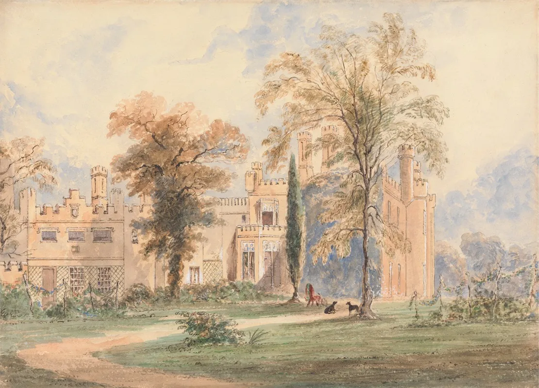 An Unidentified Gothic Mansion Side View Of The House With Garden by Joseph Murray Ince - Canvas Print