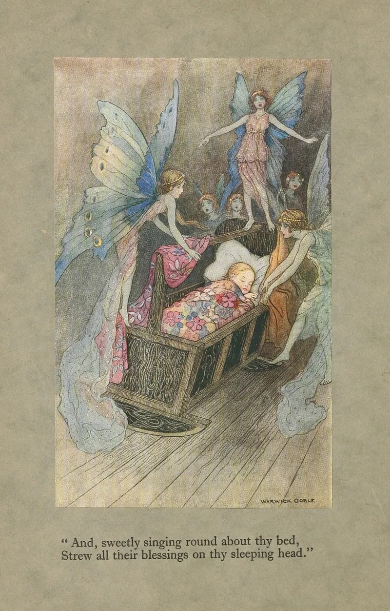 And Sweetly Singing Round About Thy Bed Strew All Their Blessings On Thy Sleeping Head by Warwick Goble - Canvas Print