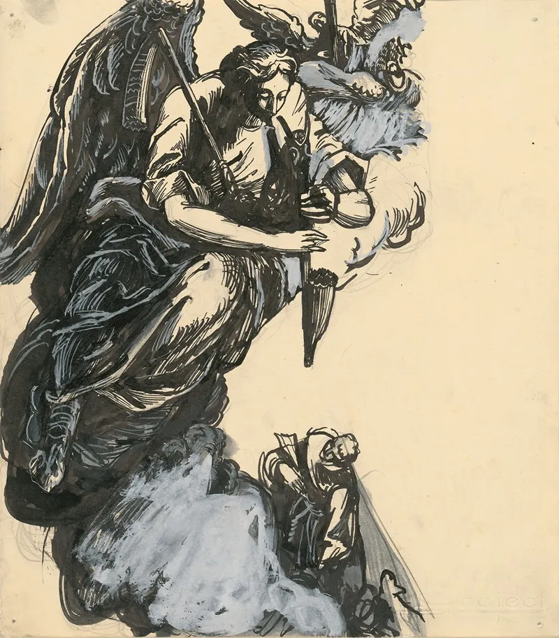 Angel Playing Bagpipes by Ján Novák - Canvas Print