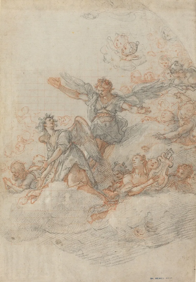 Angels And Putti In The Clouds by Federico Zuccaro - Canvas Print