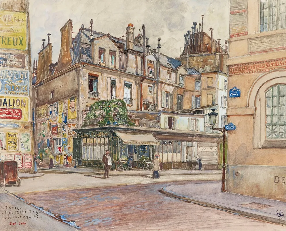 Angle Rue Mabillon Et Rue Clement En 1907 5eme Et 6eme Arrondissements by Frédéric Houbron - Canvas Print