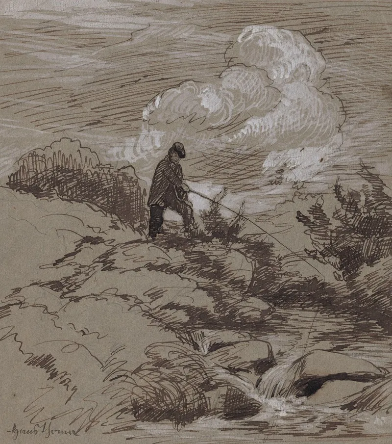Angler By A Stream