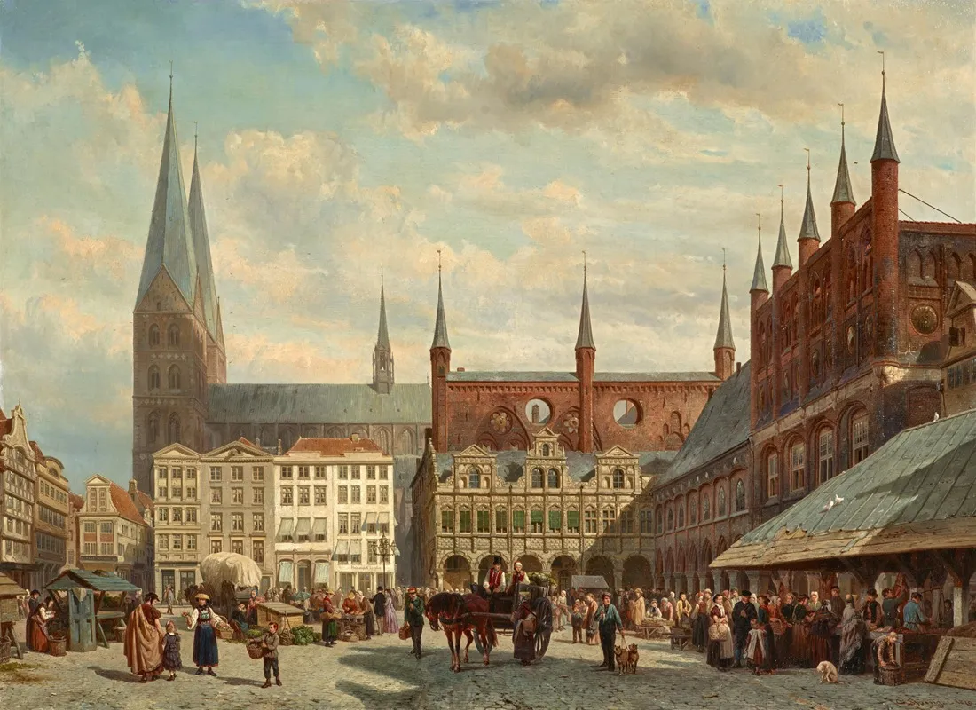 Ansicht Des Lubecker Marktes by Cornelis Springer - Canvas Print