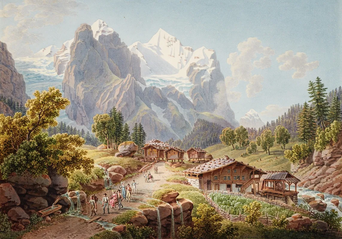 Ansicht Des Rosenlauigletschers Mit Wellhorn Und Wetterhorn by Gabriel Lory the older - Canvas Print