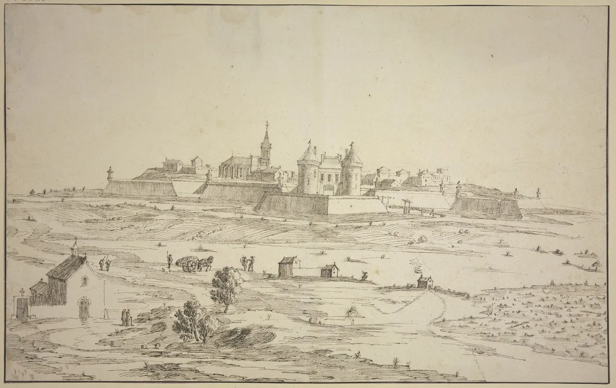 Ansicht Einer Befestigten Stadt Links Vorne Eine Kapelle by Robert van den Hoecke - Canvas Print