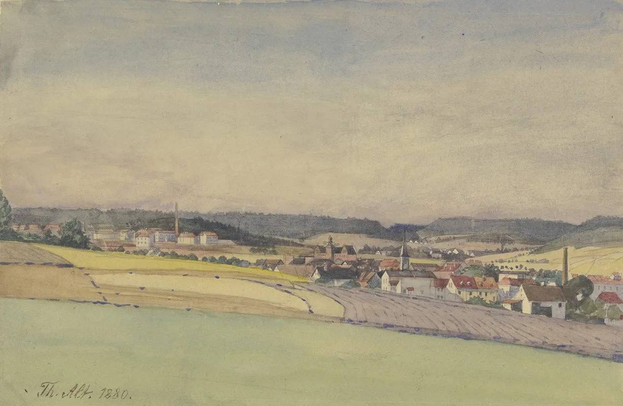 Ansicht Eines Industriestadtchens Inmitten Von Feldern Und Wald by Theodor Alt - Canvas Print