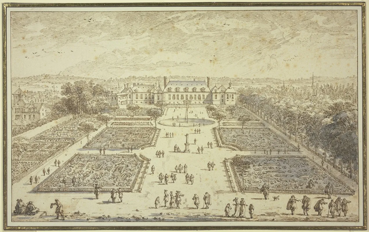 Ansicht Eines Schlosses Mit Gartenanlage Springbrunnen Und Vielen Figuren by Israel Silvestre - Canvas Print