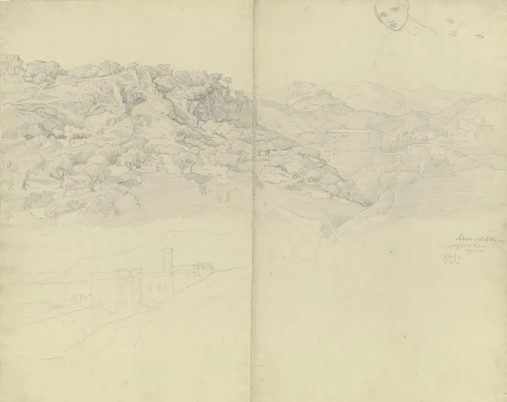 Ansicht Von Subiaco Oben Rechts Studien Eines Madchenkopfes by August Lucas - Canvas Print