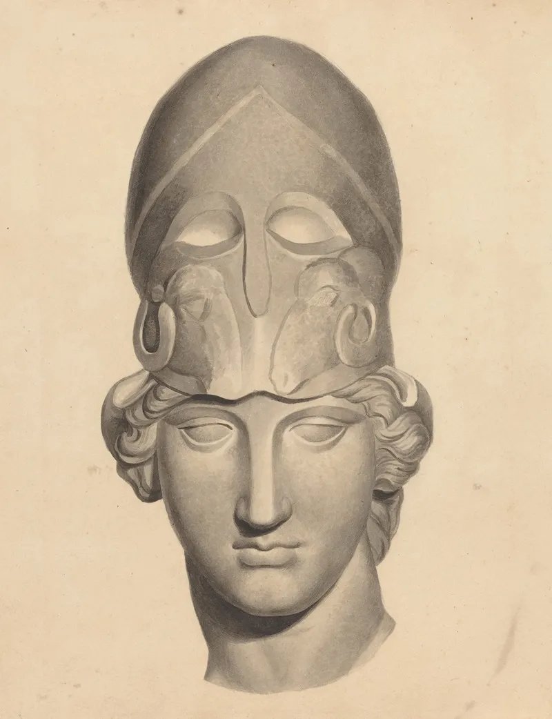 Antique Head With A Helmet by John Flaxman - Canvas Print