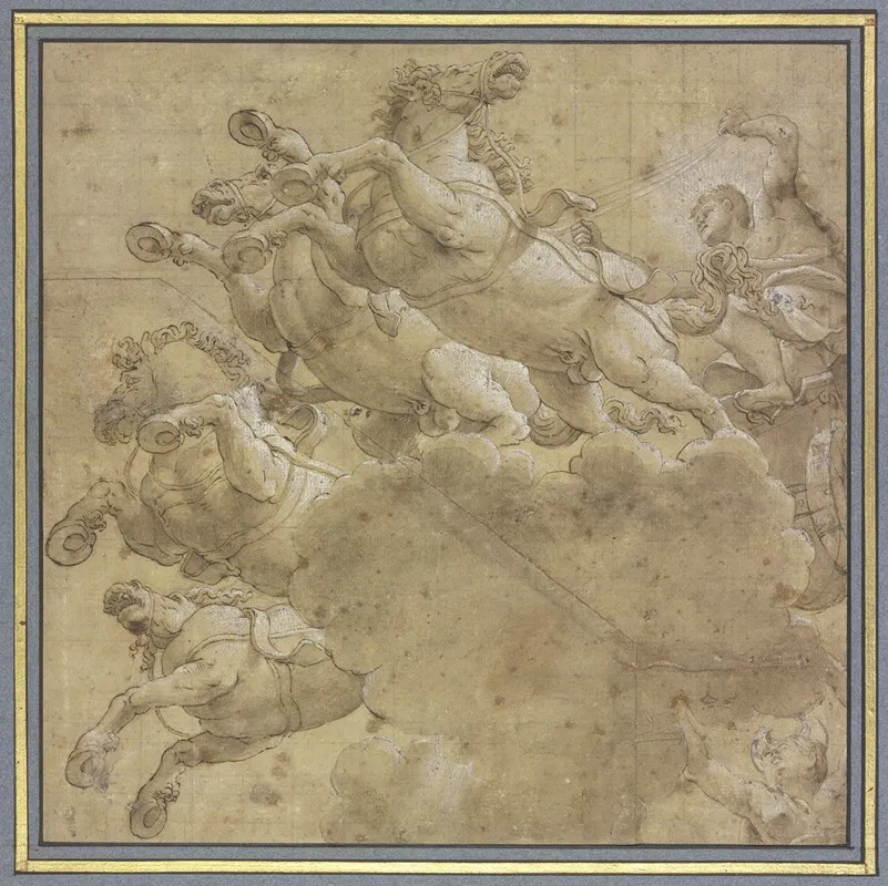 Apollo Mit Rossegespann Gefolgt Von Luna In Starker Unteransicht by Francesco Primaticcio - Canvas Print