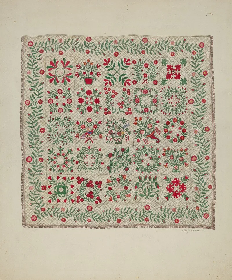 Applique Quilt 16 by Mary Berner - Canvas Print