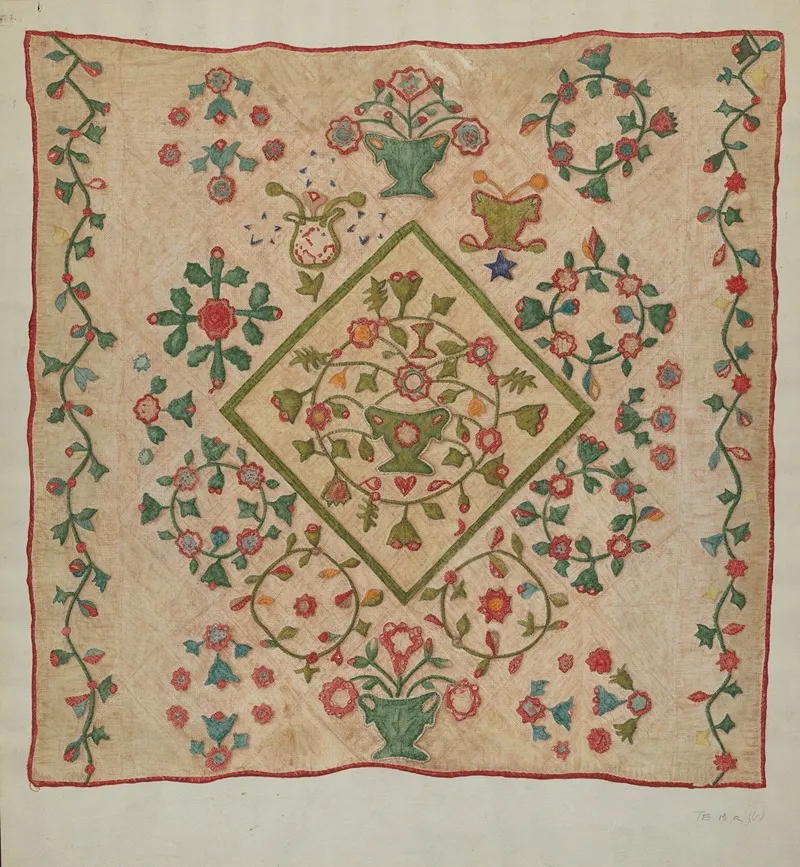 Applique Quilt 20 by Mildred E. Bent - Canvas Print