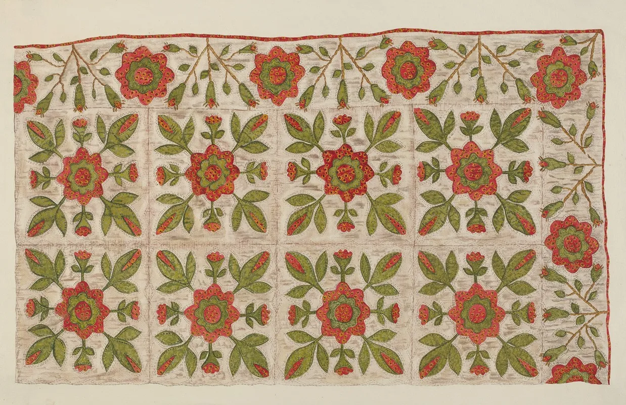 Appliqued Quilt 4 by Mildred E. Bent - Canvas Print