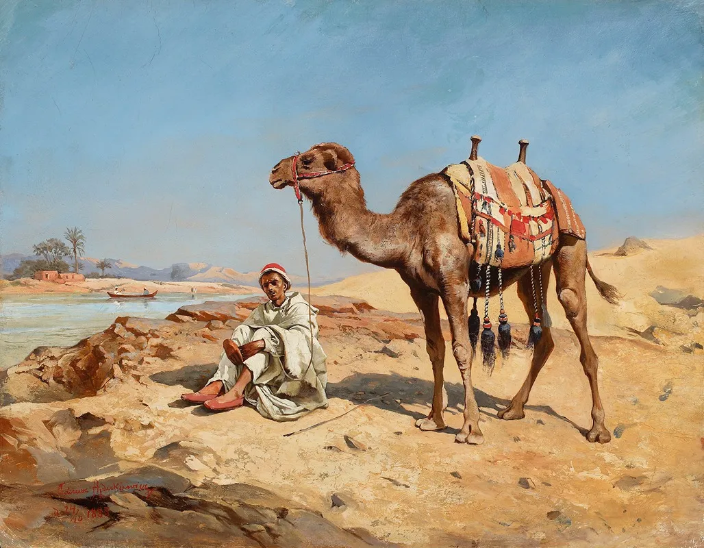 Arab In The Desert by Tadeusz Ajdukiewicz - Canvas Print