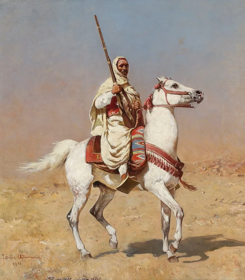 Arab On A Grey Horse by Tadeusz Ajdukiewicz - Canvas Print