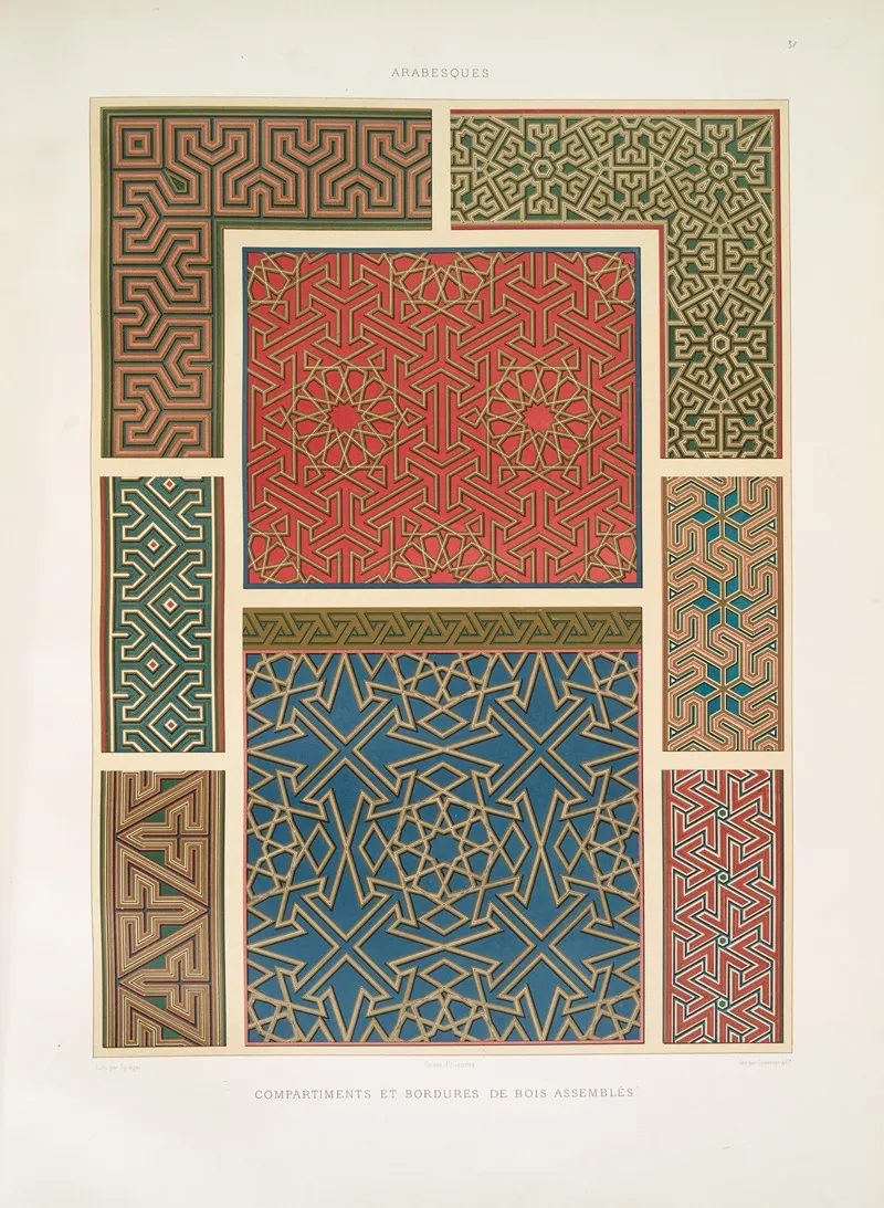 Arabesques Compartiments Et Bordures De Bois Asseembles by Émile Prisse d'Avennes - Canvas Print