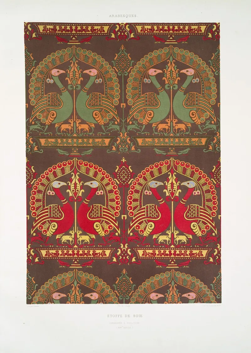 Arabesques Etoffe De Soie Conservee A Toulouse Xive Siecle by Émile Prisse d'Avennes - Canvas Print