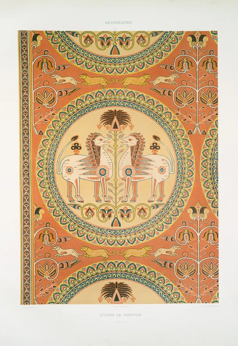 Arabesques Etoffe De Tenture Xiie Siecle by Émile Prisse d'Avennes - Canvas Print