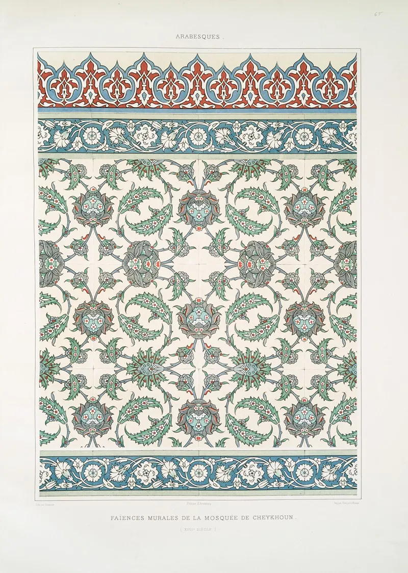 Arabesques Faiences Murales De La Mosquee De Cheykhoun Xviiie Siecle by Émile Prisse d'Avennes - Canvas Print