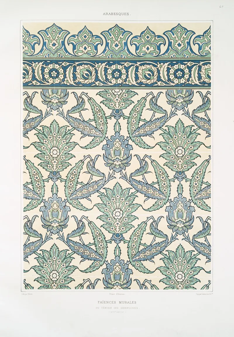 Arabesques Faiences Murales Du Tekyeh Des Derwiches Xviie Siecle by Émile Prisse d'Avennes - Canvas Print