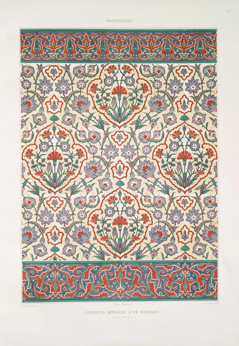 Arabesques Faiences Murales Dun Kiosque Xvie Siecle by Émile Prisse d'Avennes - Canvas Print