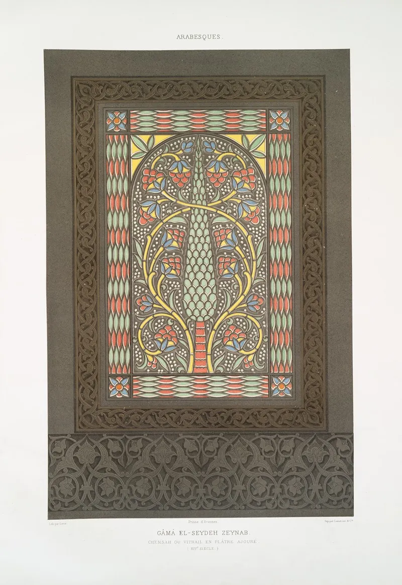 Arabesques Gama El Seydeh Zeynab Chemsah Ou Vitrail En Platre Ajoure Xive Siecle by Émile Prisse d'Avennes - Canvas Print