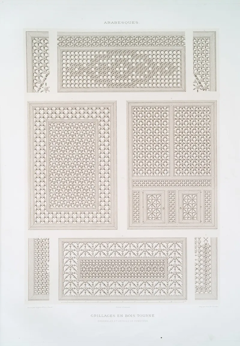 Arabesques Grillages En Bois Tourne Ensembles Et Details De Fenetres by Émile Prisse d'Avennes - Canvas Print