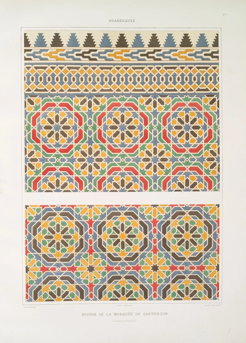 Arabesques Mihrab De La Mosquee De Cheykhoun Faiences Murales 1 by Émile Prisse d'Avennes - Canvas Print