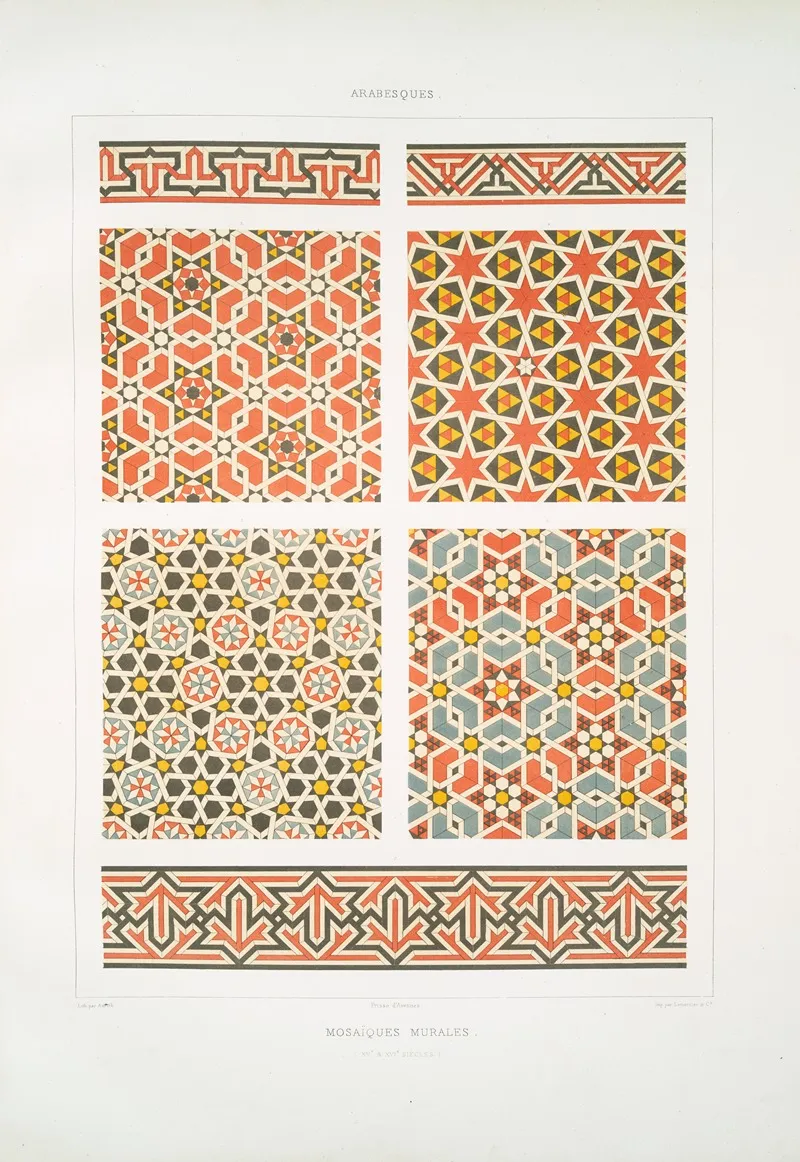 Arabesques Mosaiques Murales Xve Xvie Siecles by Émile Prisse d'Avennes - Canvas Print