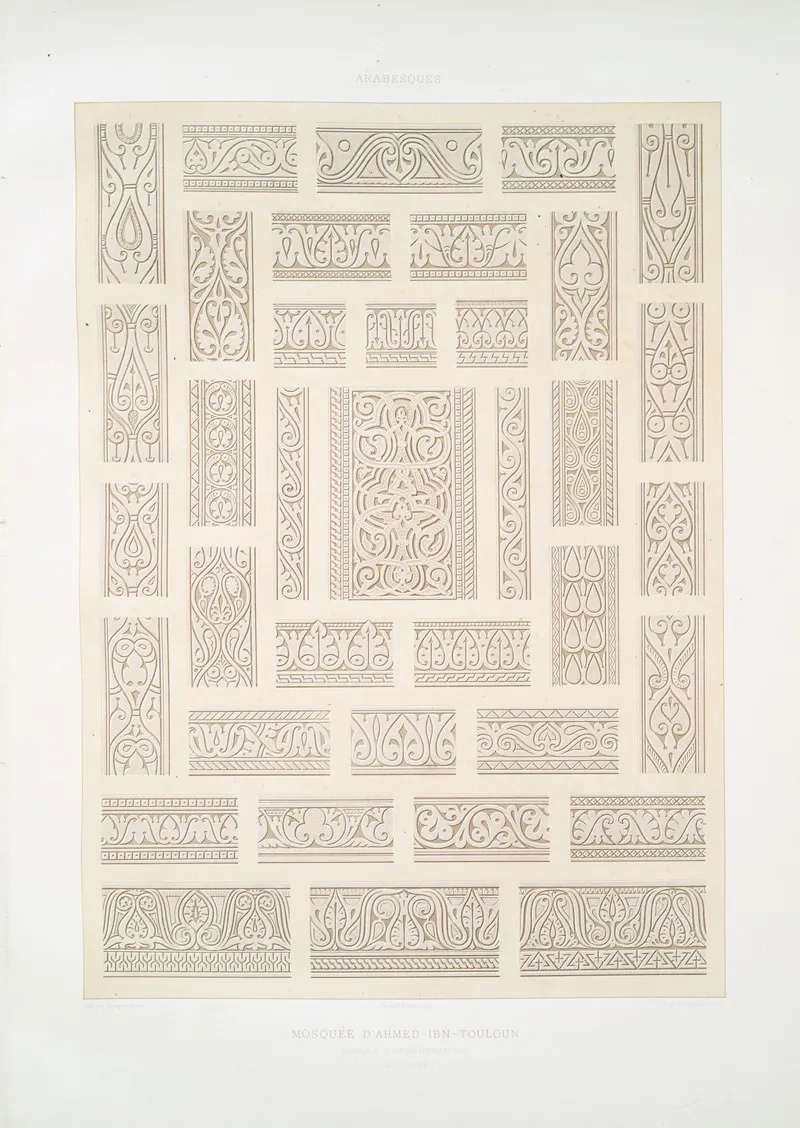 Arabesques Mosquee Dahmed Ibn Touloun Details Dornementation Ixe Siecle by Émile Prisse d'Avennes - Canvas Print