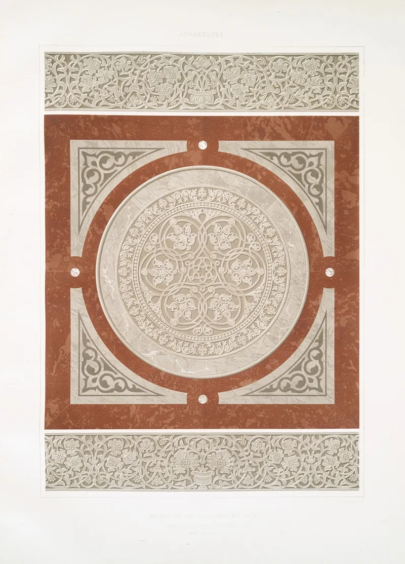 Arabesques Mosquee De Qaouam El Dyn Frises Et Rosace En Marbre Xviiie Siecle by Émile Prisse d'Avennes - Canvas Print