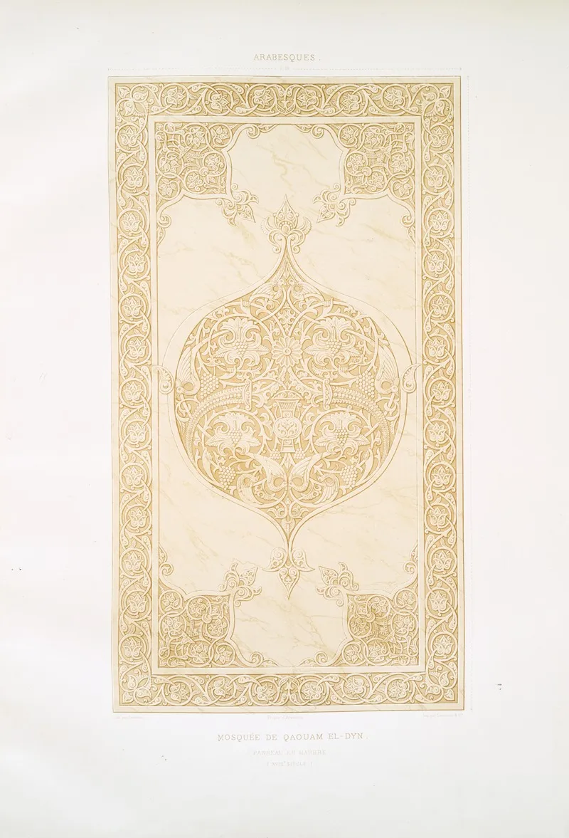 Arabesques Mosquee De Qaouam El Dyn Panneau En Marbre Xviiie Siecle by Émile Prisse d'Avennes - Canvas Print