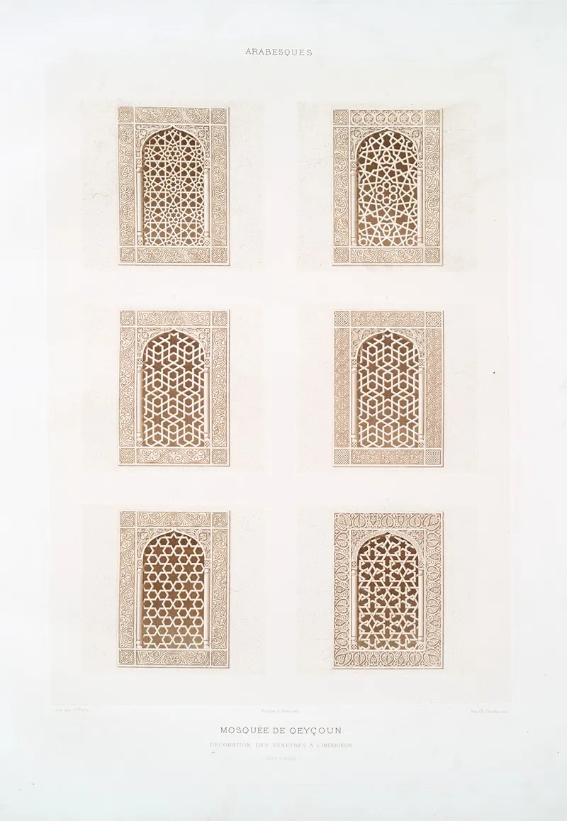 Arabesques Mosquee De Qeycoun Decoration Des Fenetres A Linterieur Xive Siecle by Émile Prisse d'Avennes - Canvas Print