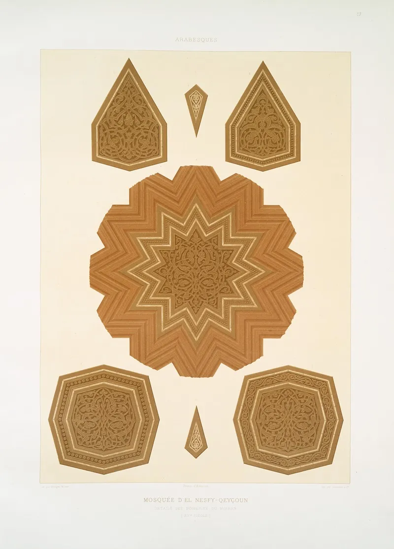 Arabesques Mosquee Del Nesfy Qeycoun Details Des Boiseries Du Mihrab Xive Siecle 2 by Émile Prisse d'Avennes - Canvas Print