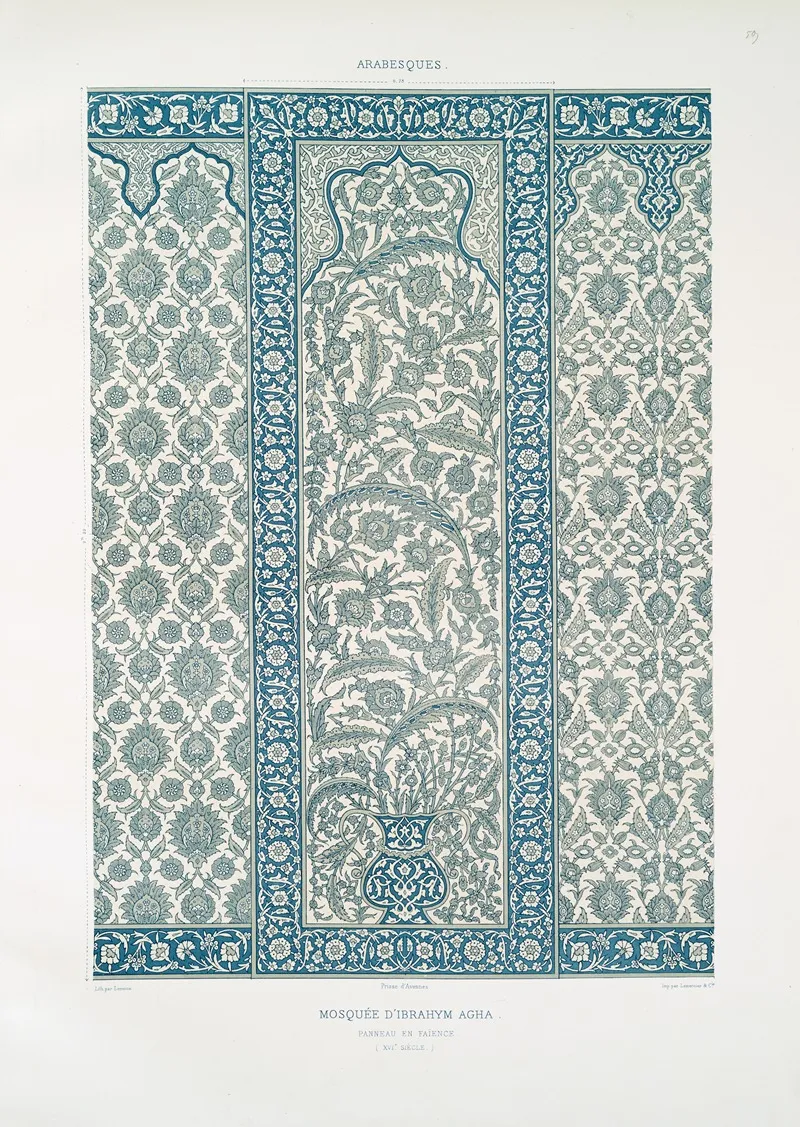 Arabesques Mosquee Dibrahym Agha Panneau En Faience Xvie Siecle by Émile Prisse d'Avennes - Canvas Print