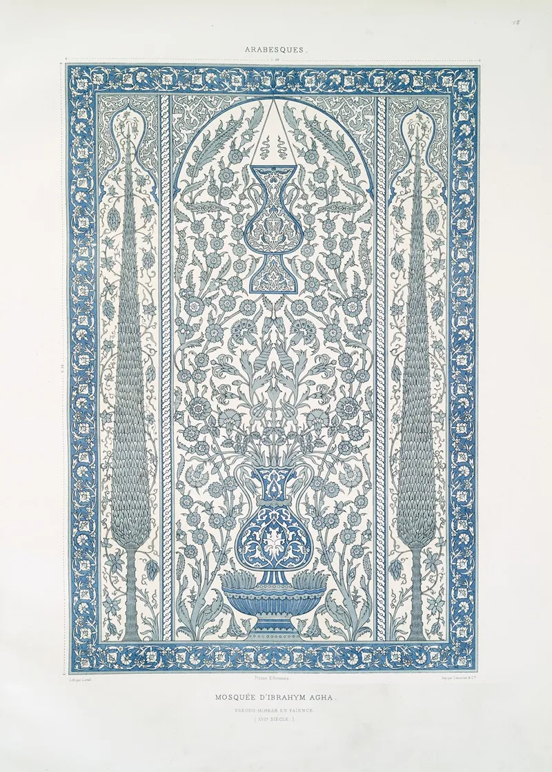 Arabesques Mosquee Dibrahym Agha Pseudo Mihrab En Faience Xvie Siecle by Émile Prisse d'Avennes - Canvas Print