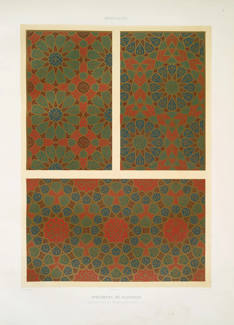 Arabesques Specimens De Plafonds Dispositions De Dodecagones Etoiles by Émile Prisse d'Avennes - Canvas Print