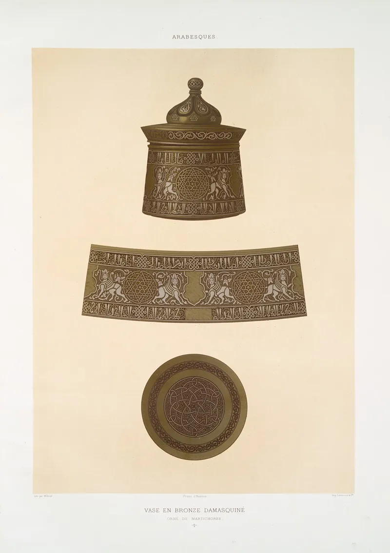 Arabesques Vase En Bronze Damasquine Orne De Martichores