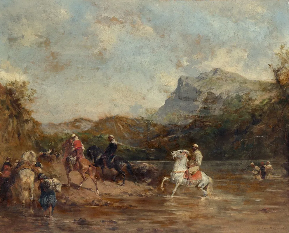 Arabs Crossing A Ford by Eugène Fromentin - Canvas Print