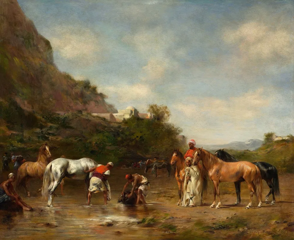 Arabs Watering Their Horses by Eugène Fromentin - Canvas Print