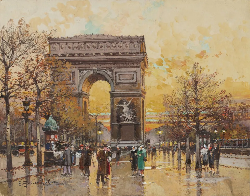 Arc De Triomphe In The Fall by Eugène Galien-Laloue - Canvas Print
