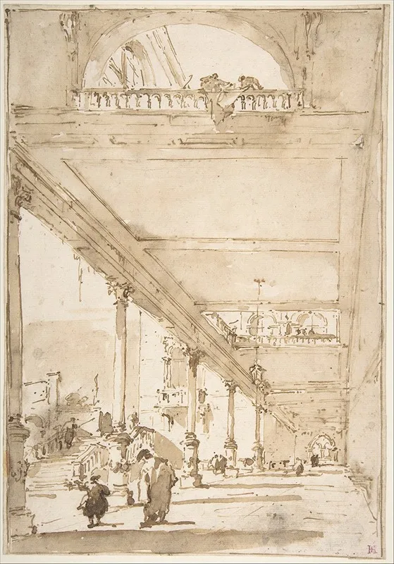 Architectural Capriccio A Palace Colonnade by Francesco Guardi - Canvas Print